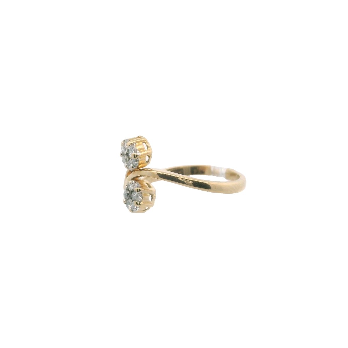 18K Yellow Gold Diamond Cluster Halo Bypass Ring