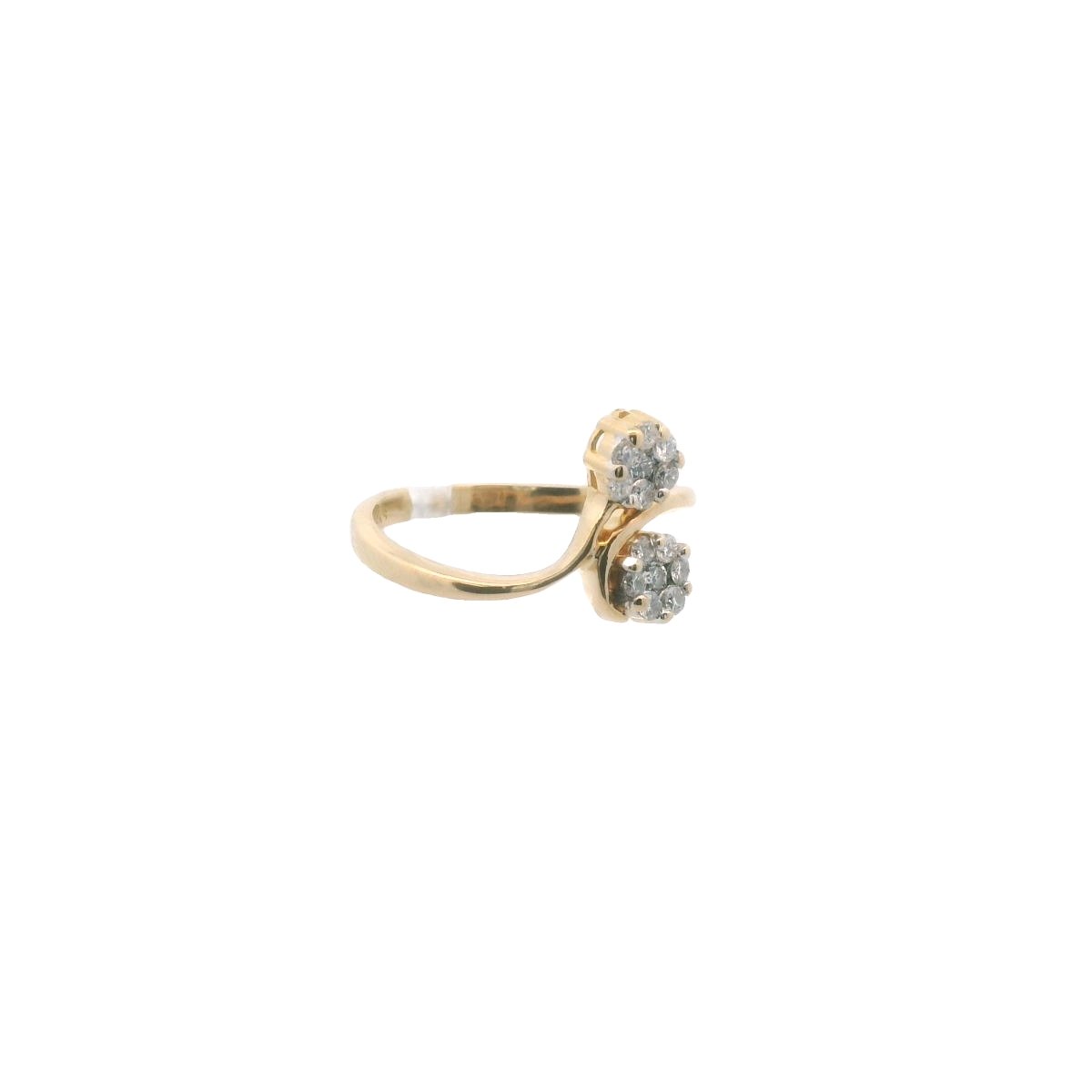 18K Yellow Gold Diamond Cluster Halo Bypass Ring