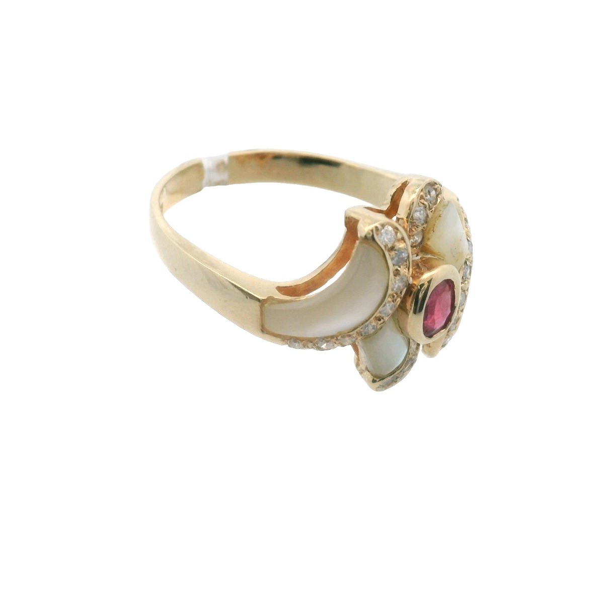 14K Yellow Gold Diamond & Ruby Mother of Pearl Bypass Ring
