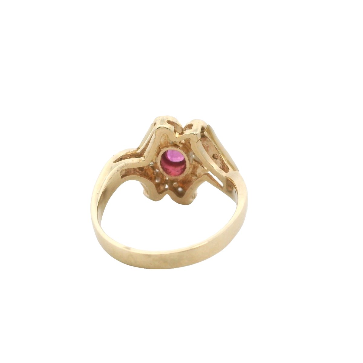 14K Yellow Gold Diamond & Ruby Mother of Pearl Bypass Ring