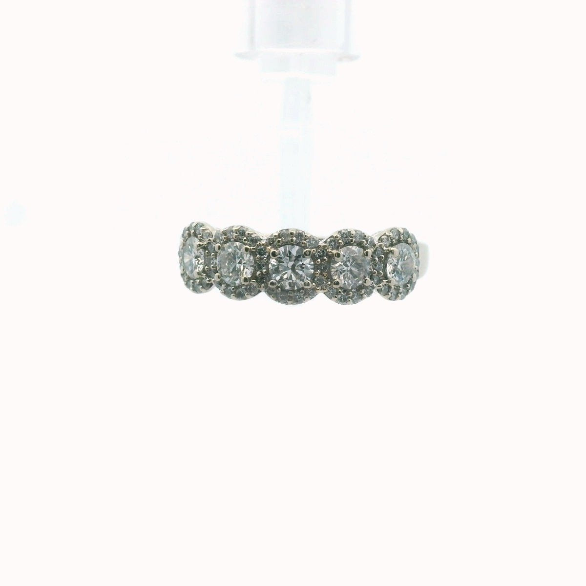 14K White Gold 5-Stone Diamond Halo Wedding Band