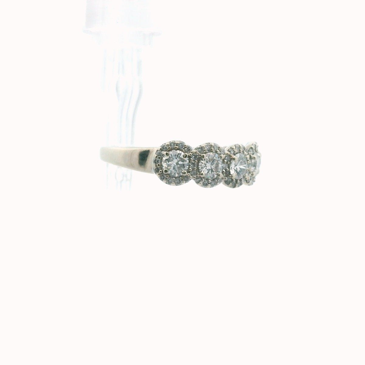 14K White Gold 5-Stone Diamond Halo Wedding Band