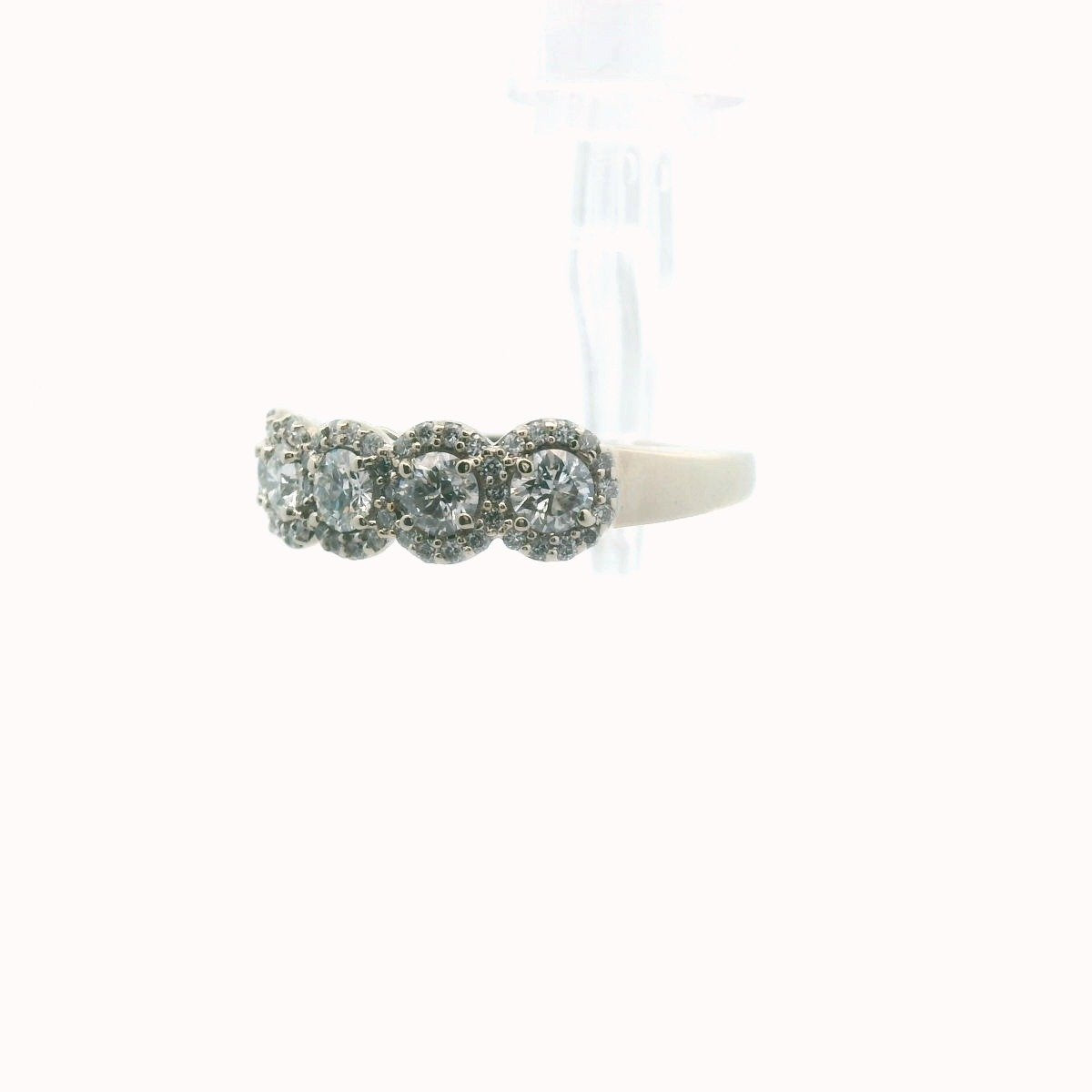 14K White Gold 5-Stone Diamond Halo Wedding Band