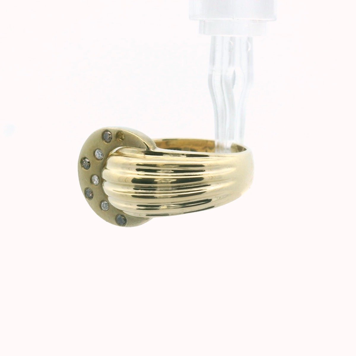 Vintage 14K Yellow Gold Cognac & White Diamond Fluted Ring