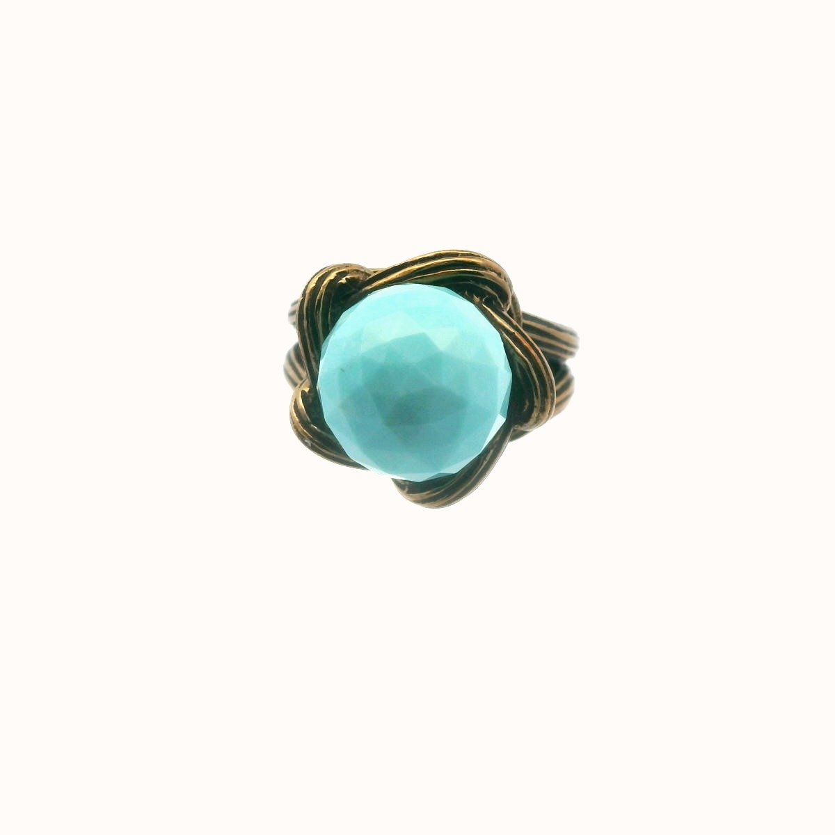 Stephen Dweck Bronze Faceted Turquoise Ball Ring