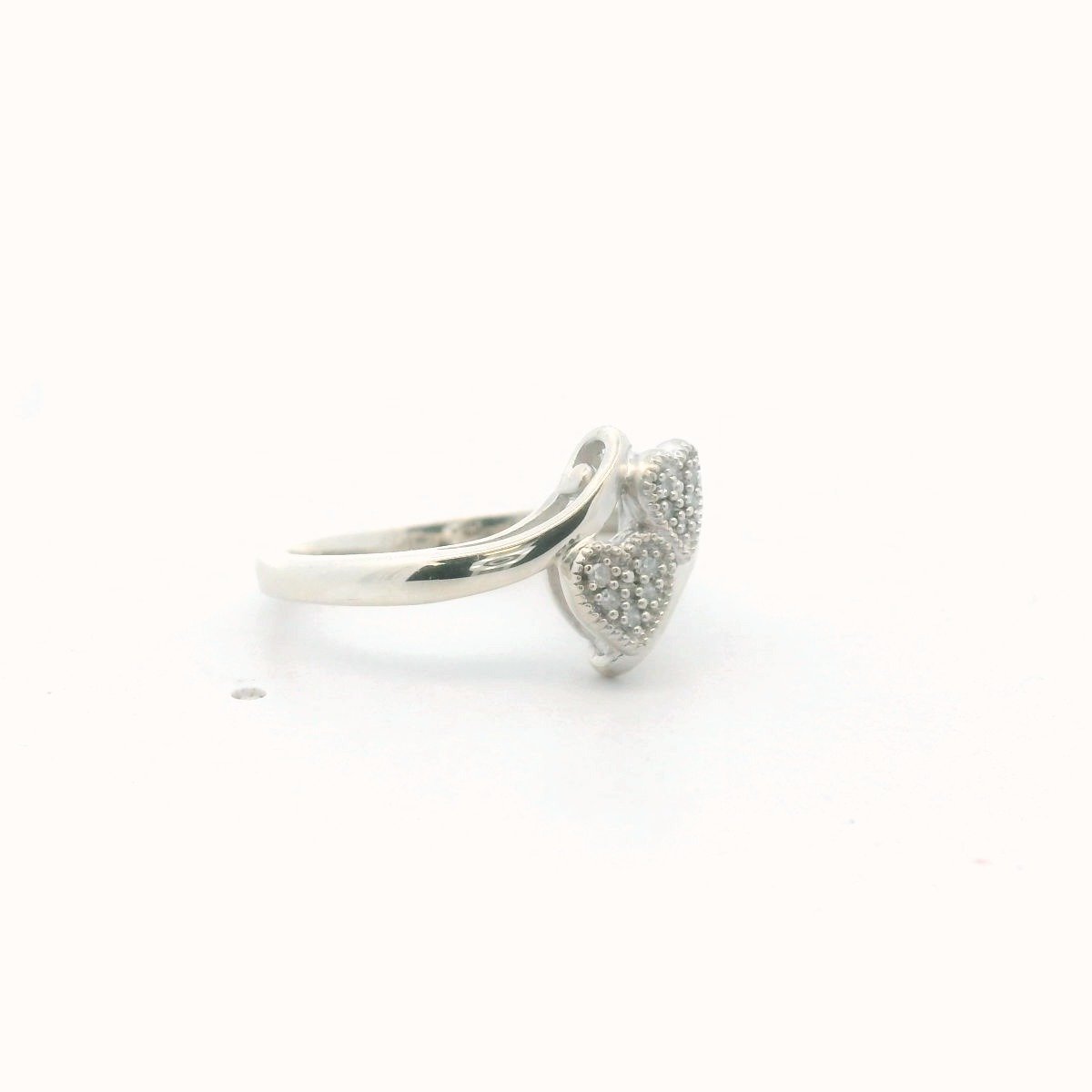 Sterling Silver Two Heart Diamond Ring