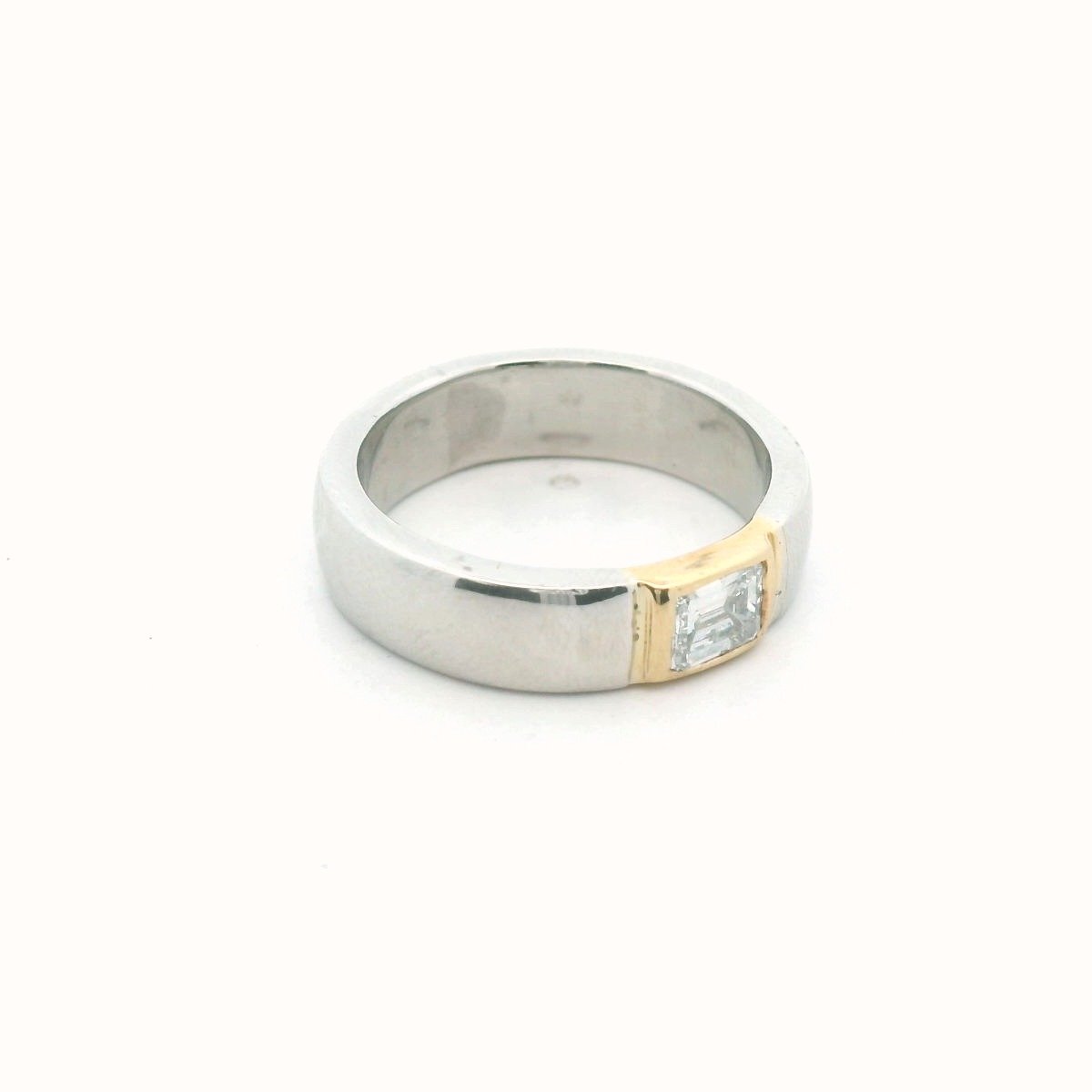 Platinum & 18K Yellow Gold Bezel Set Diamond Wedding Band