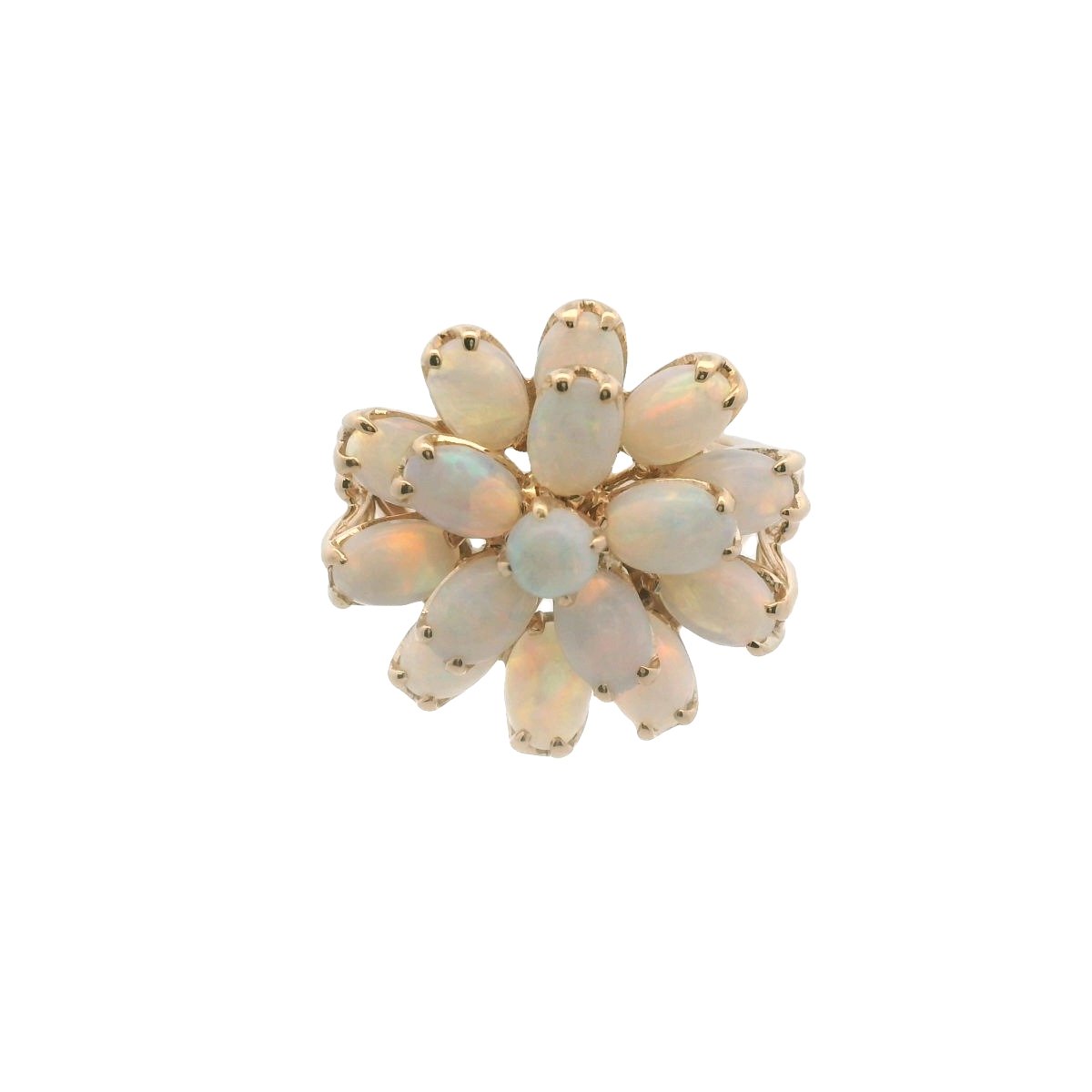 Vintage 14K Yellow Gold Opal FLower Ring