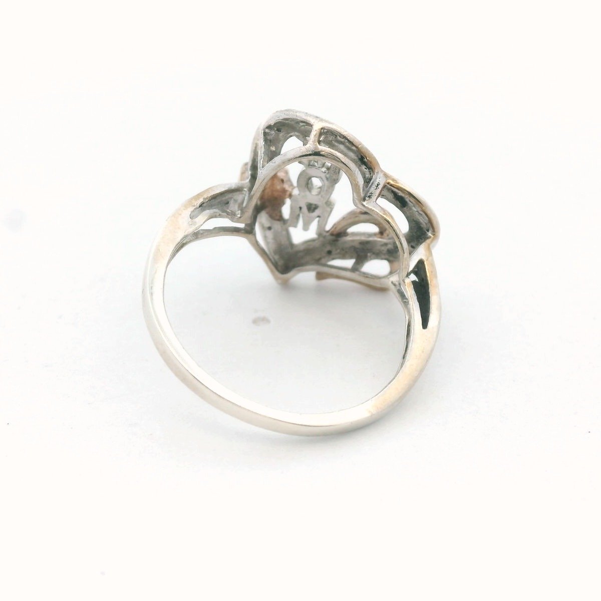 Sterling Silver Diamond Mom Flower Heart Ring