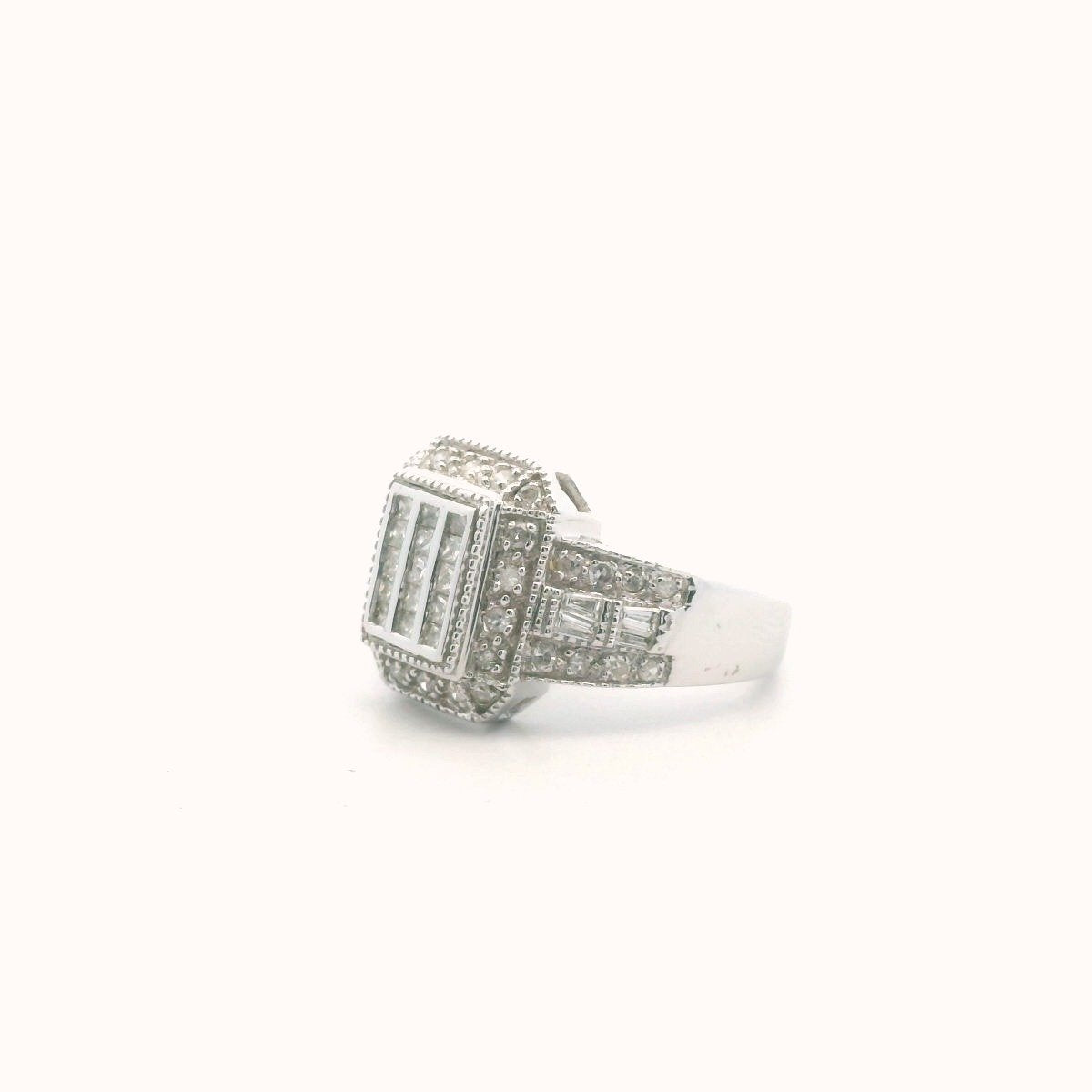 14K White Gold Pave Set Diamond Milgrain Design Ring