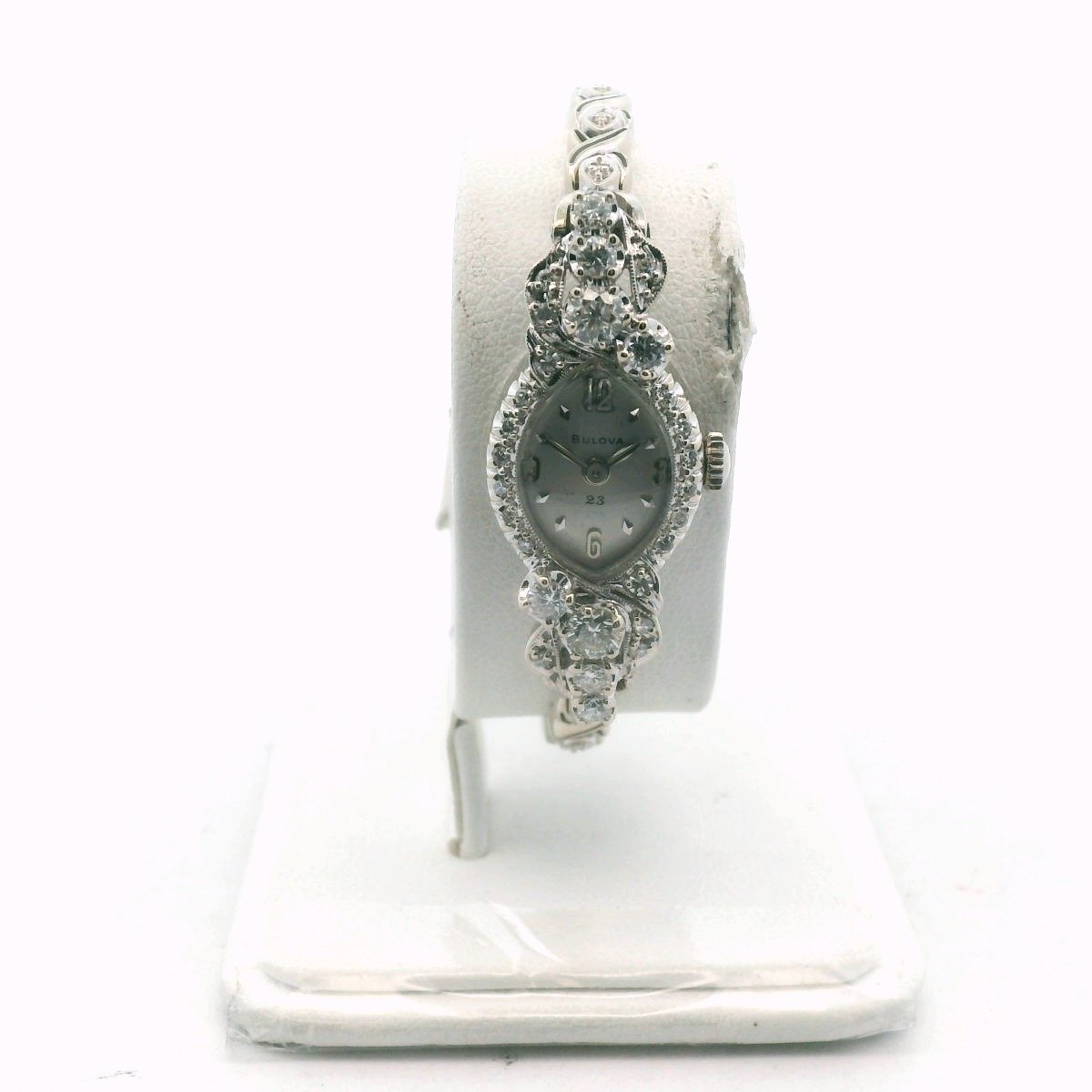 Bulova 14K White Gold Diamond Manual Wind Ladies Watch