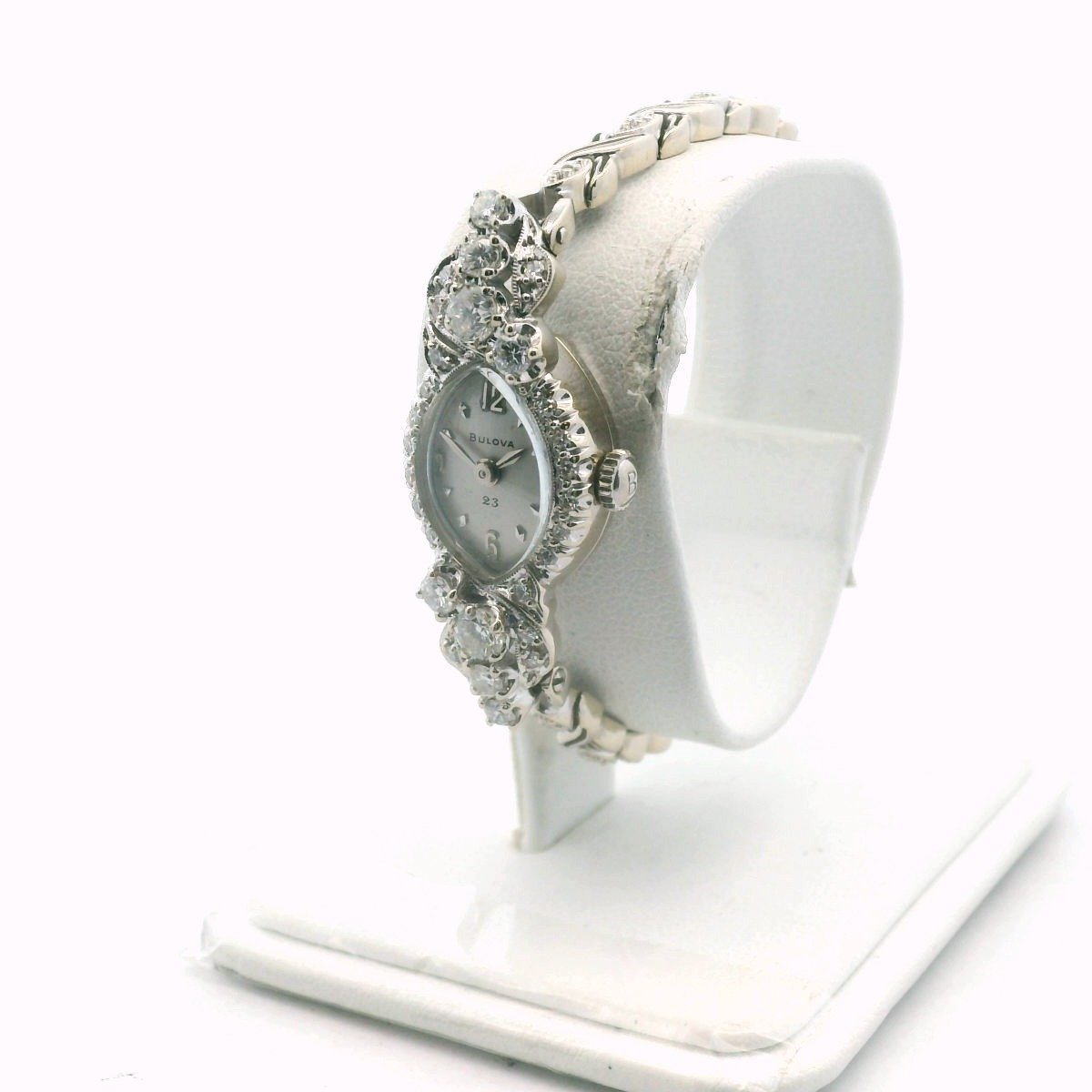 Bulova 14K White Gold Diamond Manual Wind Ladies Watch