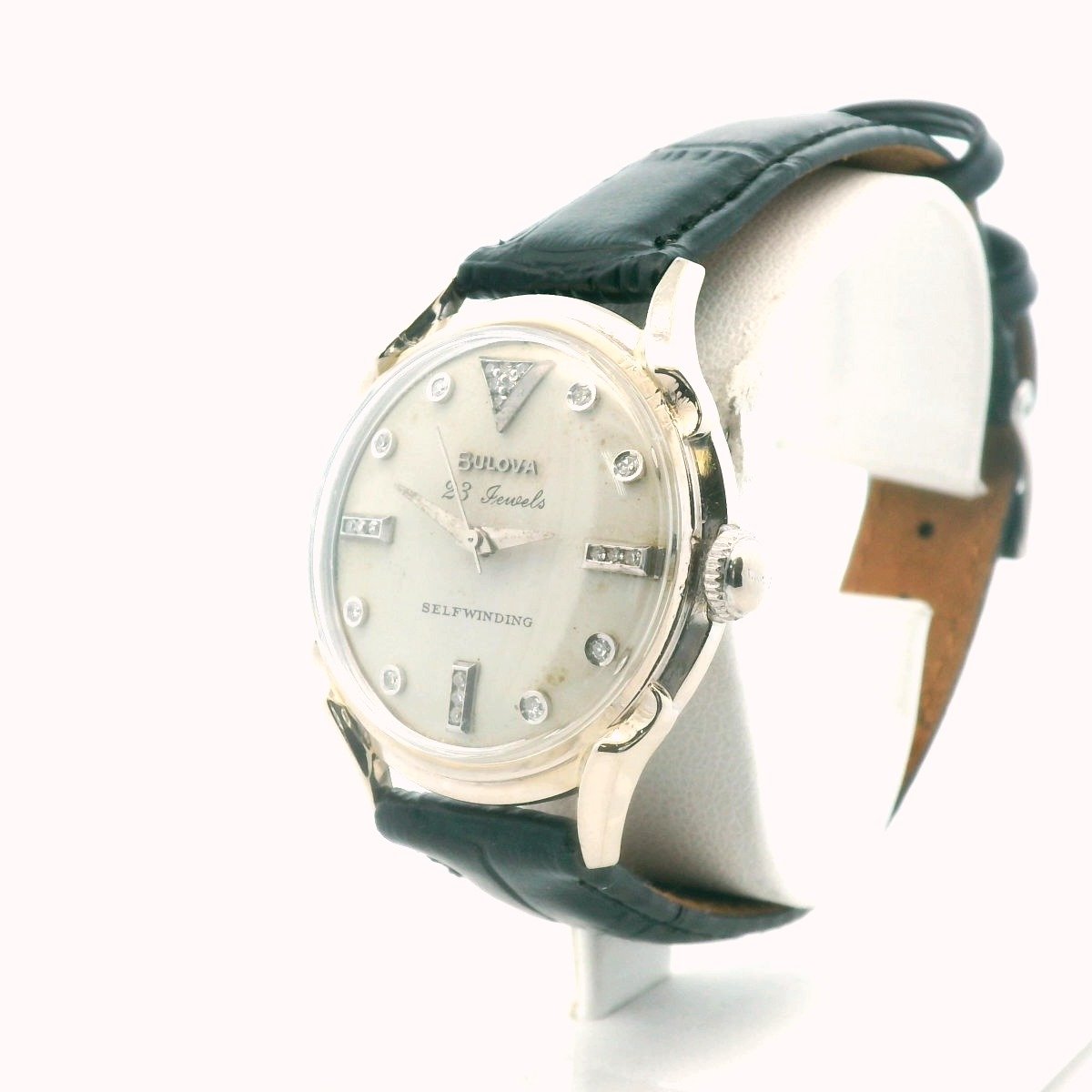 Bulova 14K White Gold Diamond Dial 23 Jewels Automatic Watch