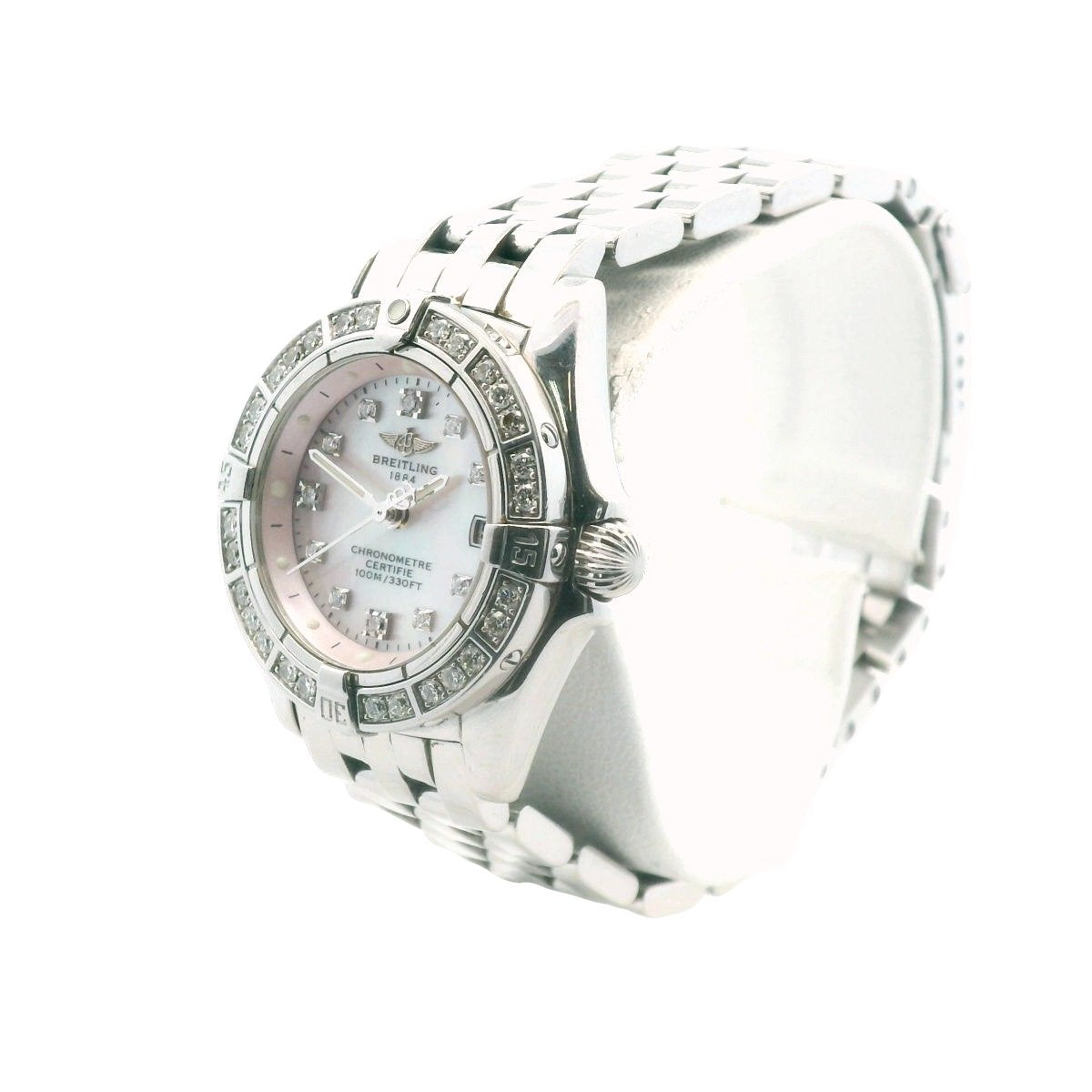 Breitling A72345 Pink Mother of Pearl Dial Diamond Bezel Steel Quartz Watch