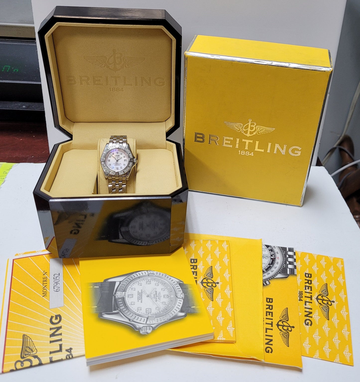 Breitling A72345 Pink Mother of Pearl Dial Diamond Bezel Steel Quartz Watch