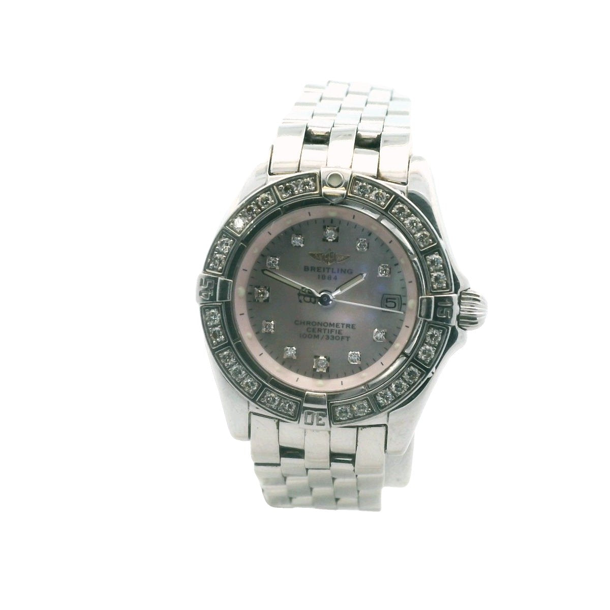 Breitling A72345 Pink Mother of Pearl Dial Diamond Bezel Steel Quartz Watch
