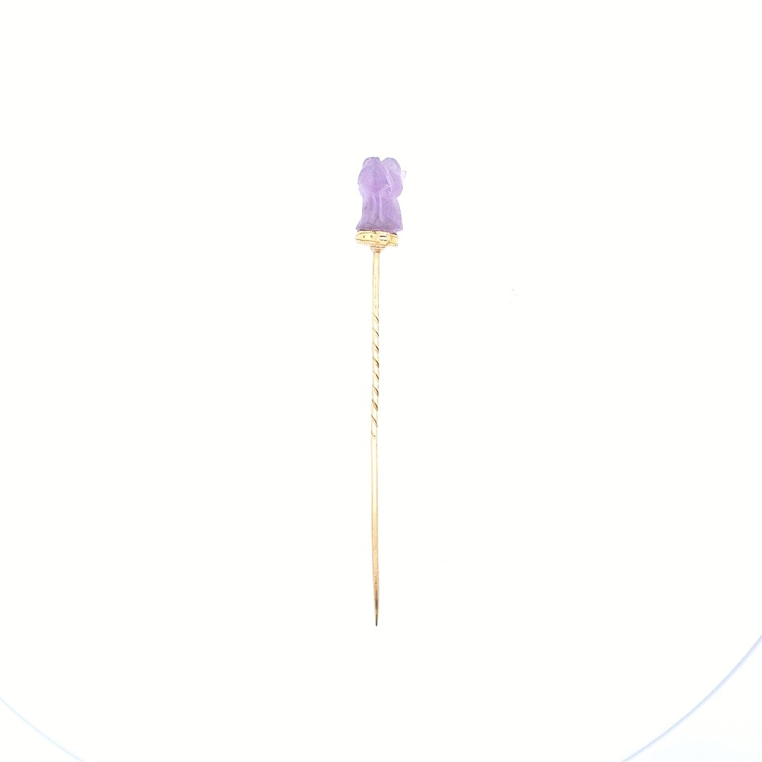 Antique 17K Gold Victorian Carved Amethyst Boxer Dog Stick Pin