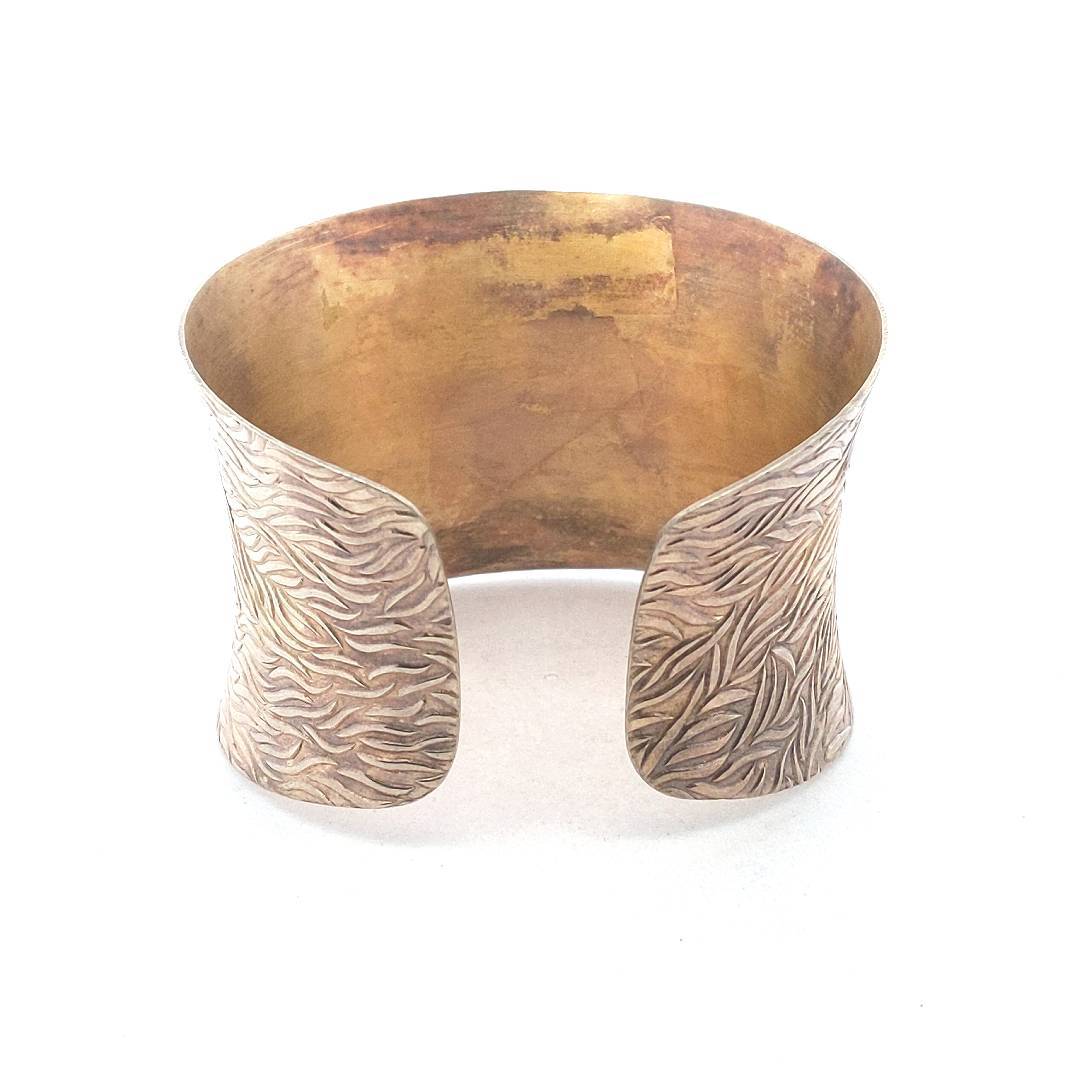 Sterling Silver Pave Set Diamond Rose Textured Cuff Bracelet