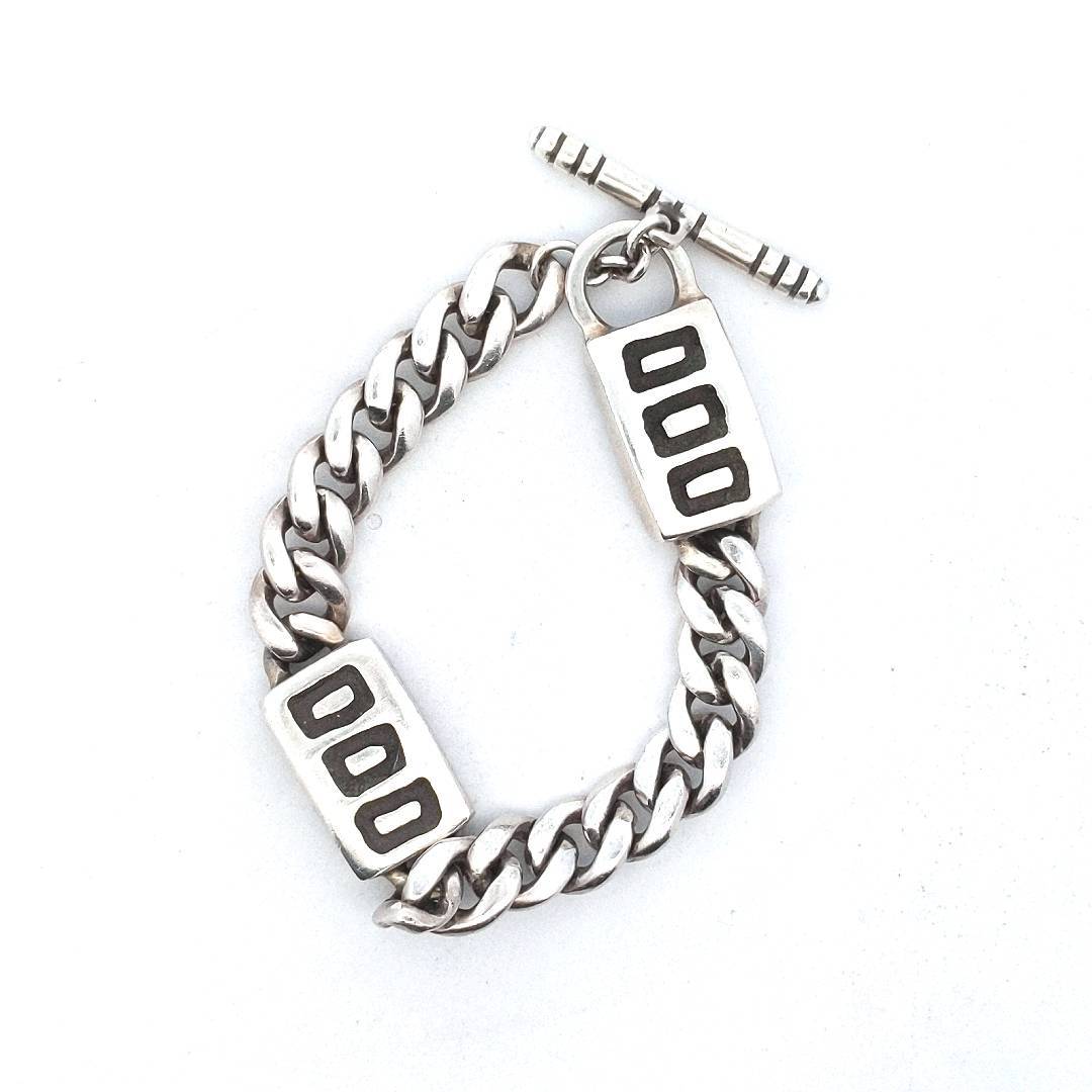 Lisa Jenks Sterling Silver Cuban & Rectangle Link Modernist Bracelet