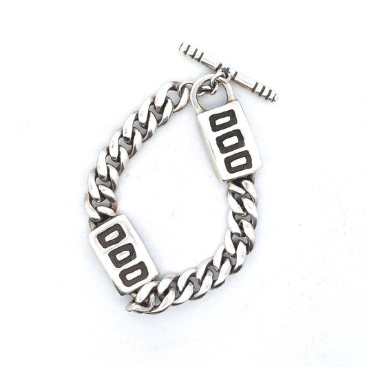 Lisa Jenks Sterling Silver Cuban & Rectangle Link Modernist Bracelet
