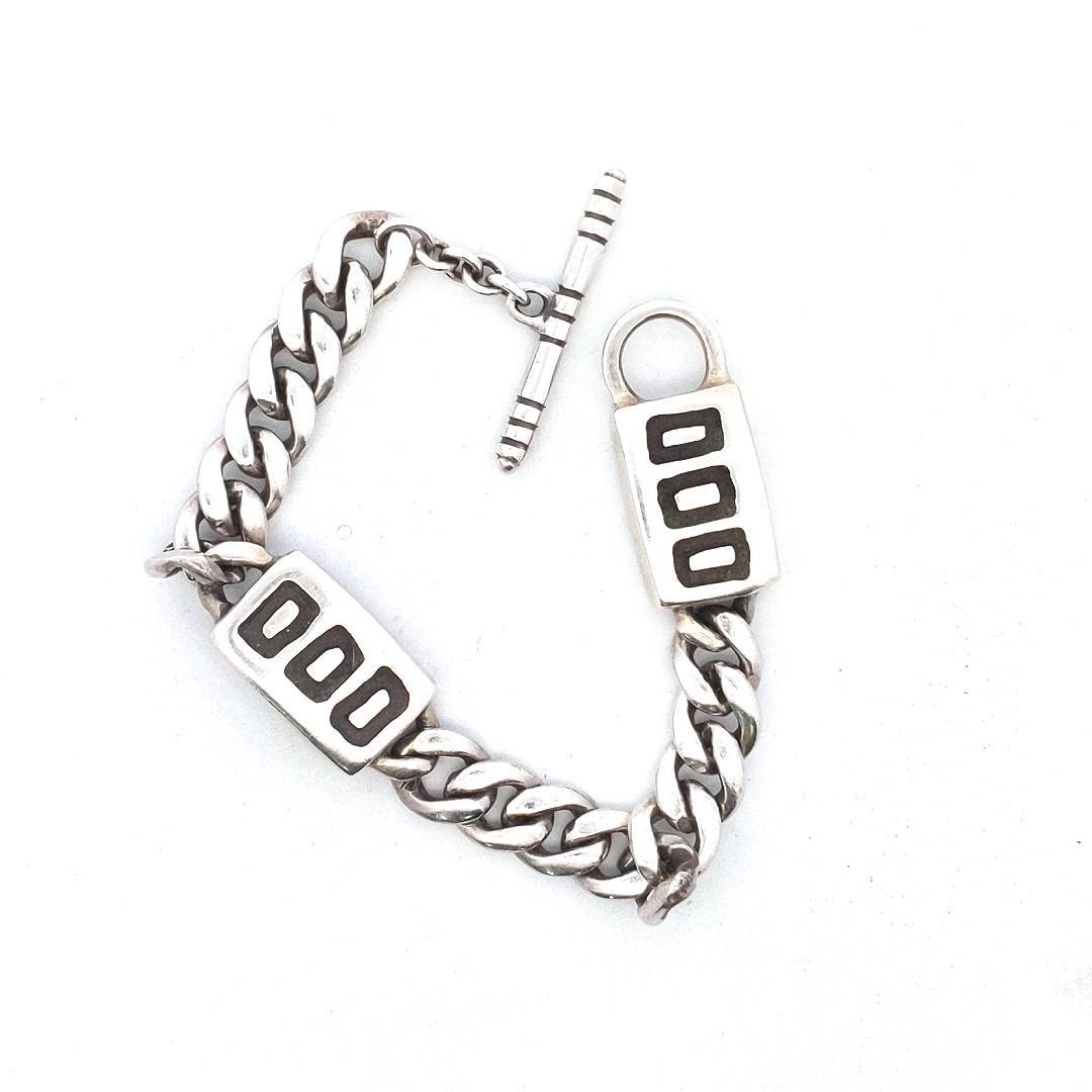 Lisa Jenks Sterling Silver Cuban & Rectangle Link Modernist Bracelet