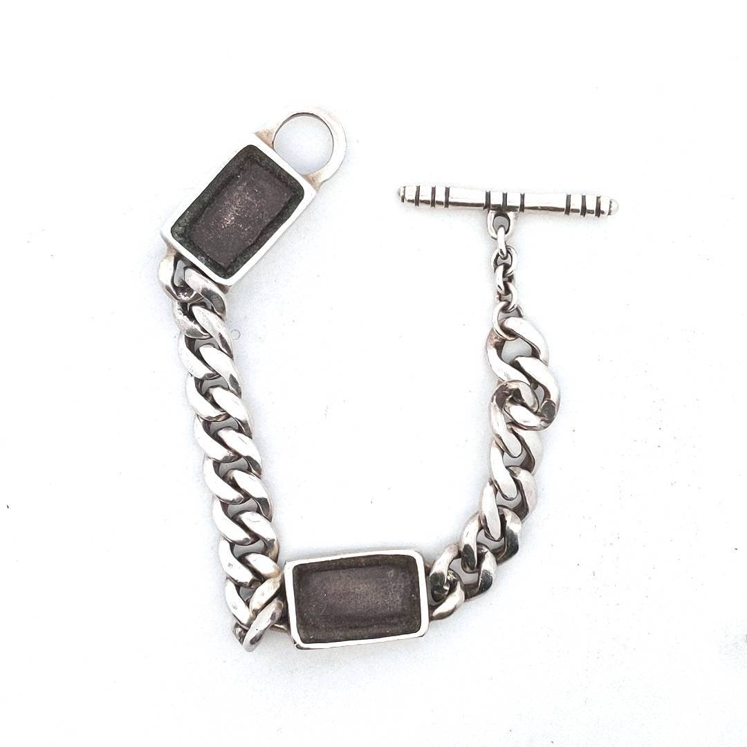 Lisa Jenks Sterling Silver Cuban & Rectangle Link Modernist Bracelet