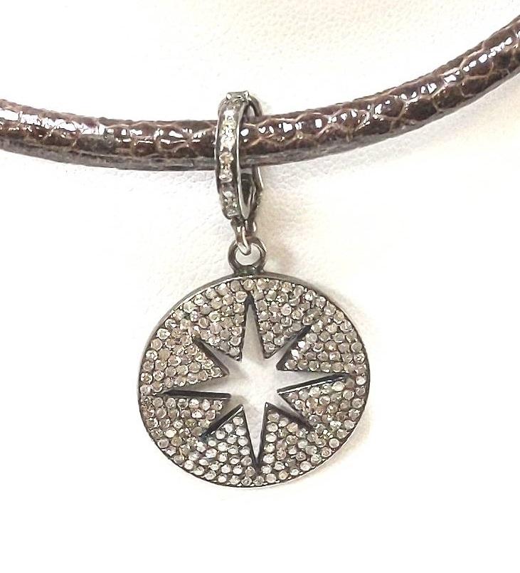 Leather Cord Sterling Silver Diamond Enhancer Star Pendant Necklace
