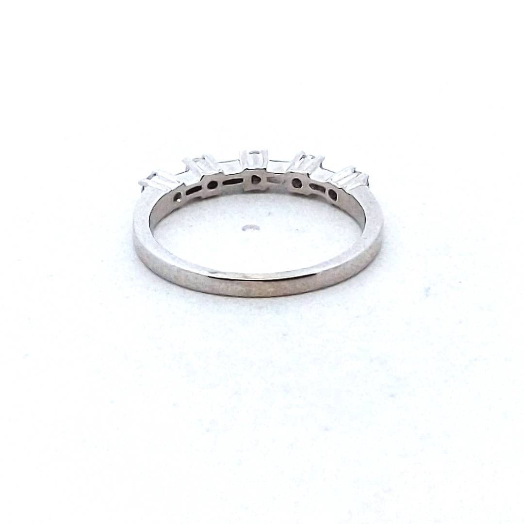 18K White Gold Baguette & Round Diamond Band
