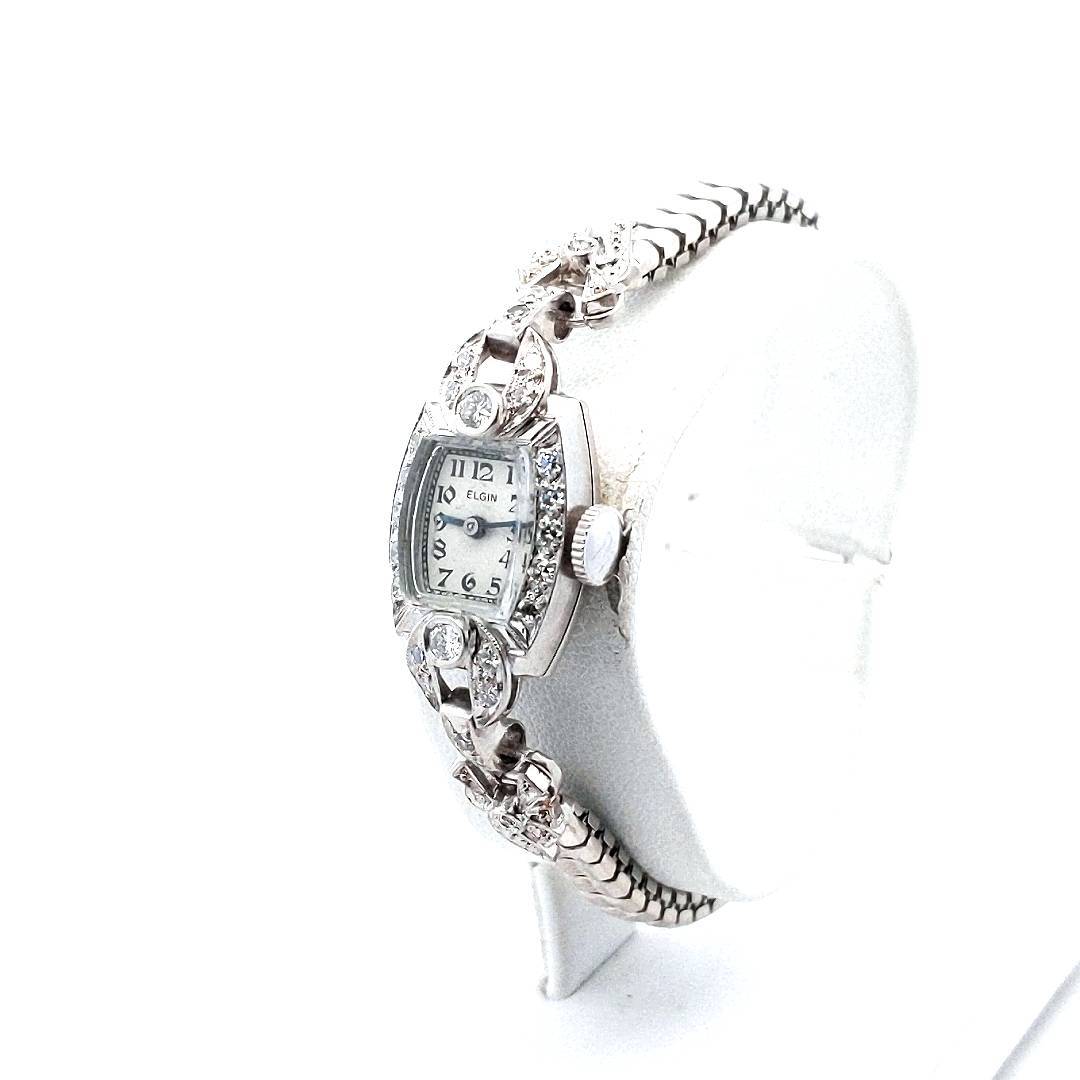 Vintage Platinum & Steel Elgin Manual Wind Diamond Watch