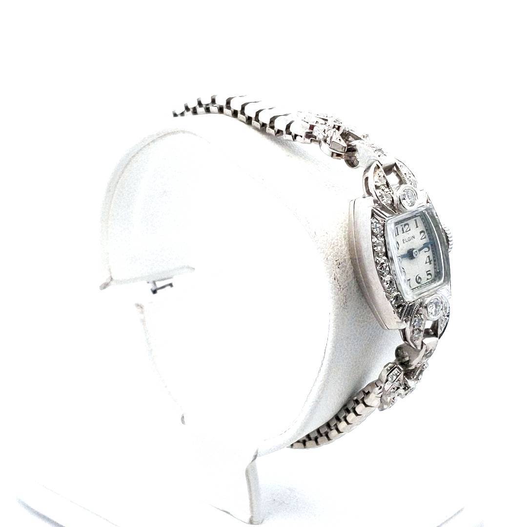 Vintage Platinum & Steel Elgin Manual Wind Diamond Watch