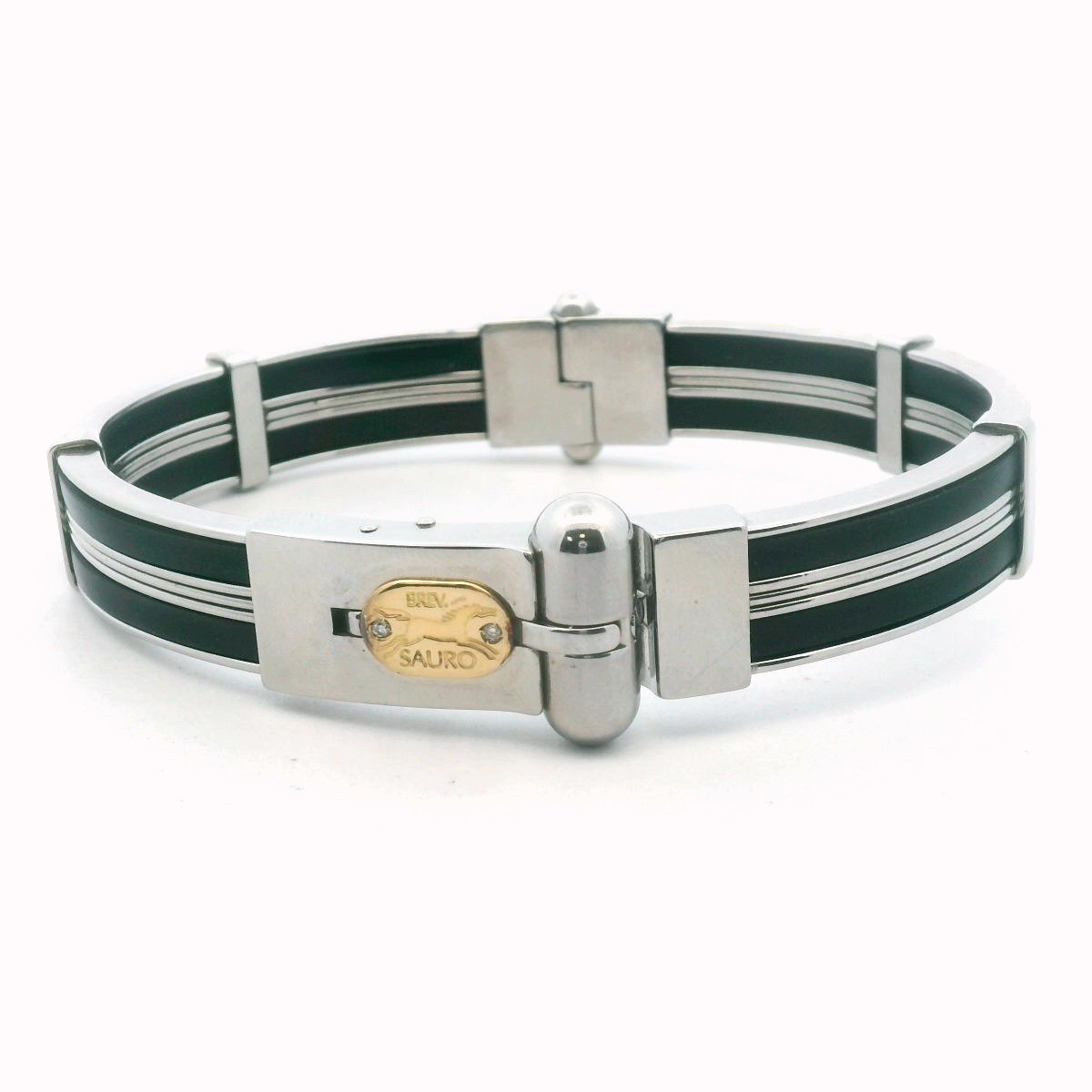 Sauro 18K Gold Stainless Steel & Rubber Diamond Hinged Bangle
