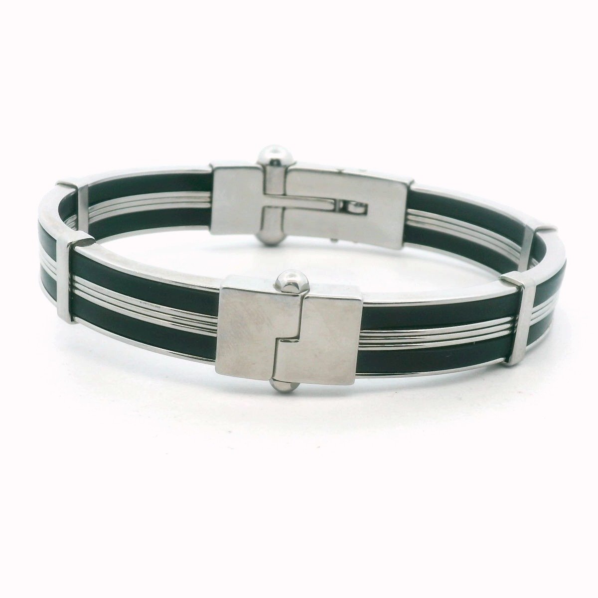 Sauro 18K Gold Stainless Steel & Rubber Diamond Hinged Bangle