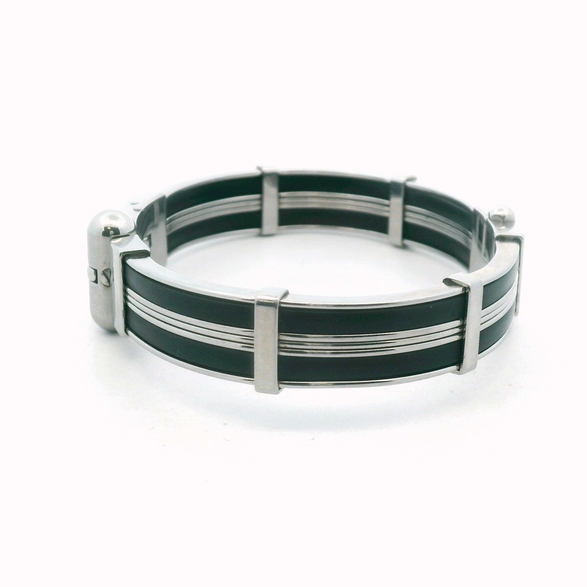 Sauro 18K Gold Stainless Steel & Rubber Diamond Hinged Bangle