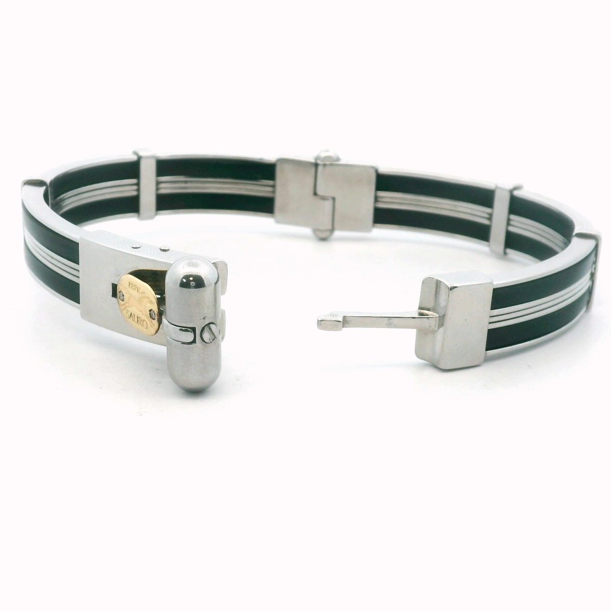 Sauro 18K Gold Stainless Steel & Rubber Diamond Hinged Bangle