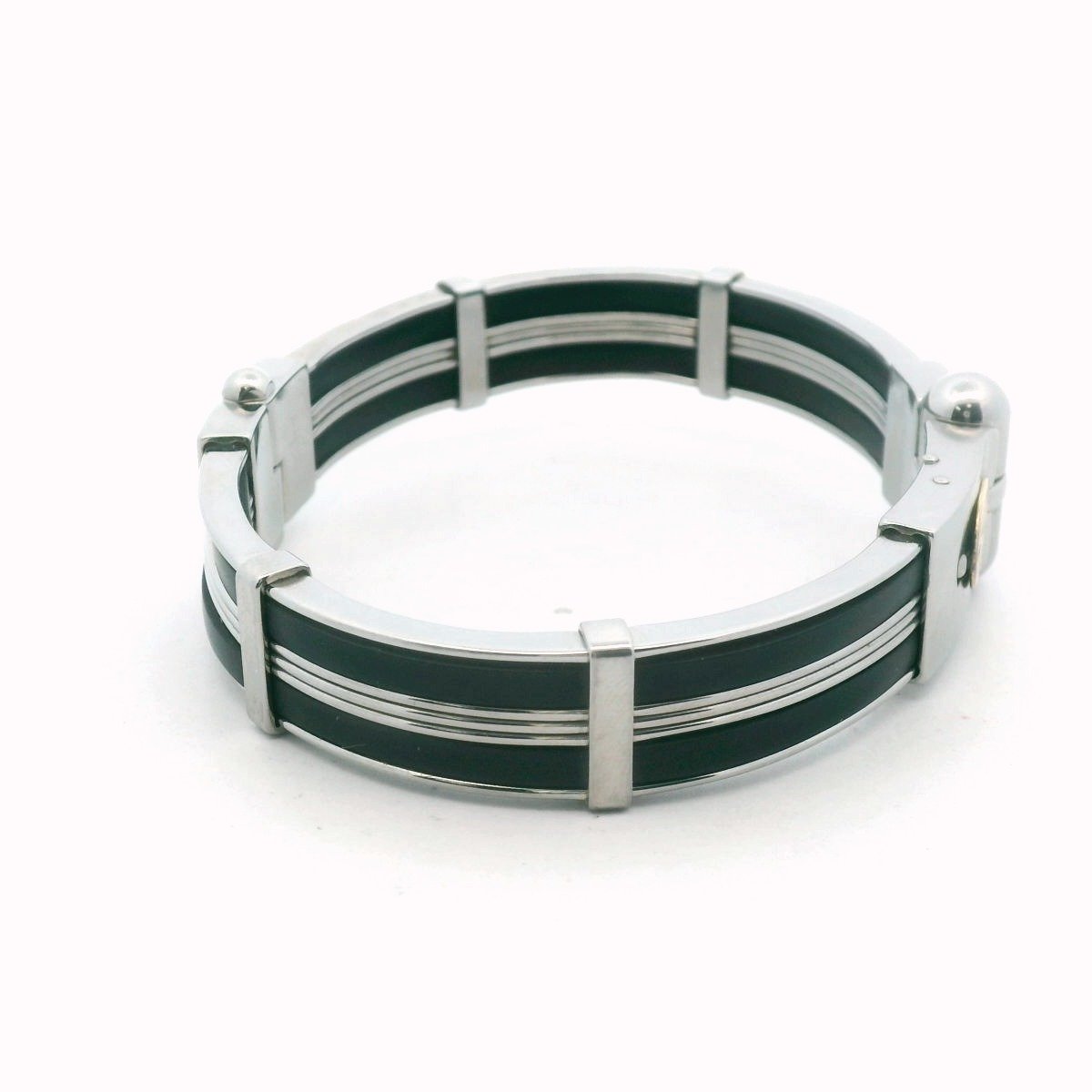 Sauro 18K Gold Stainless Steel & Rubber Diamond Hinged Bangle