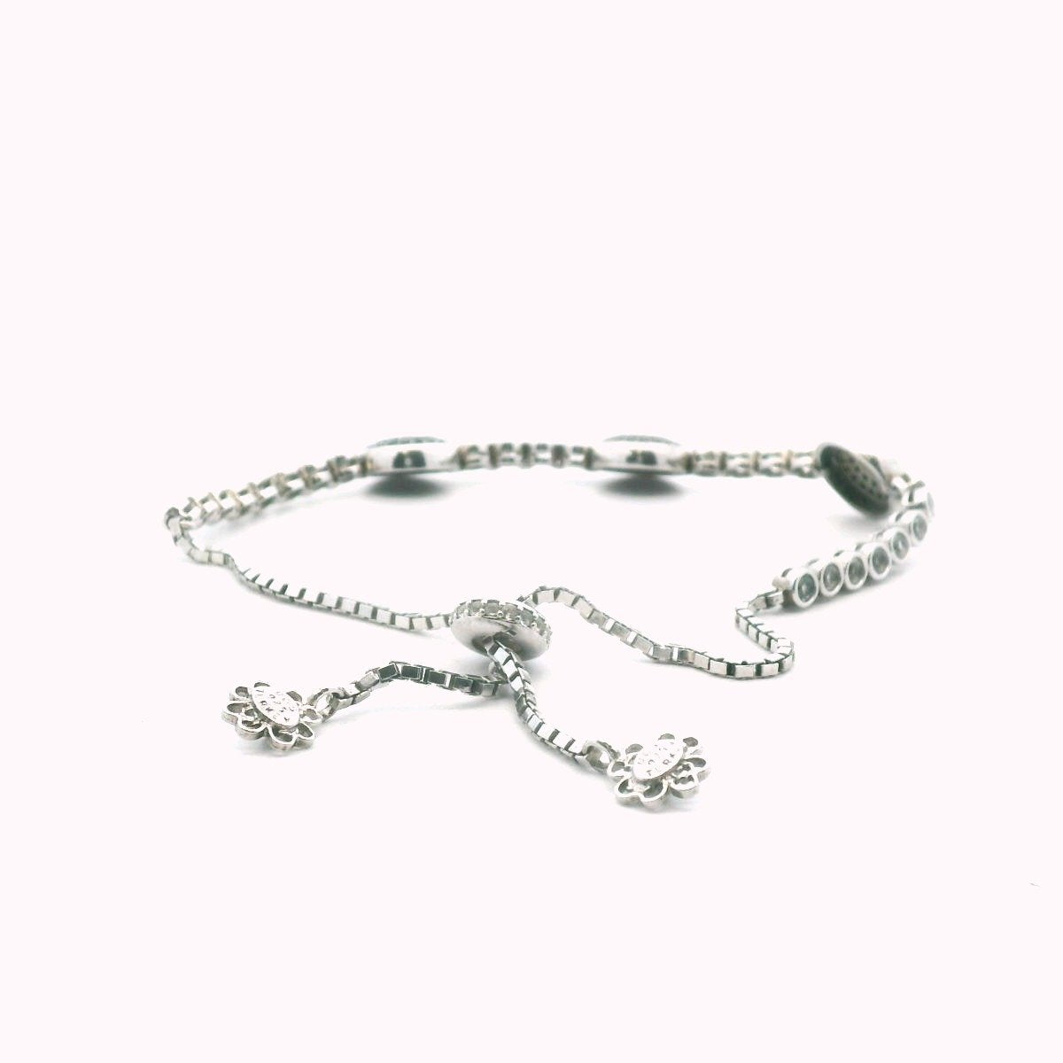 Sterling Silver Adjustable Black Spinel & White Topaz Evil Eye Bracelet