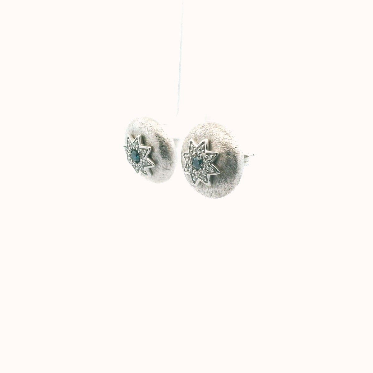 Sterling Silver Brushed Finish Irradiated Blue Diamond Earrings