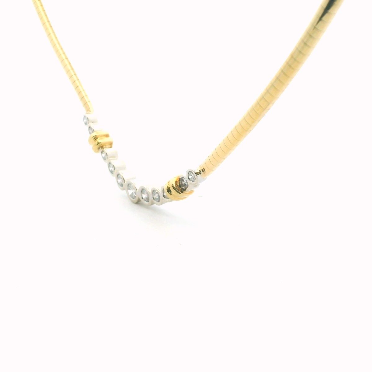 Vintage 18K Two Tone Gold Bezel Set Diamond Necklace