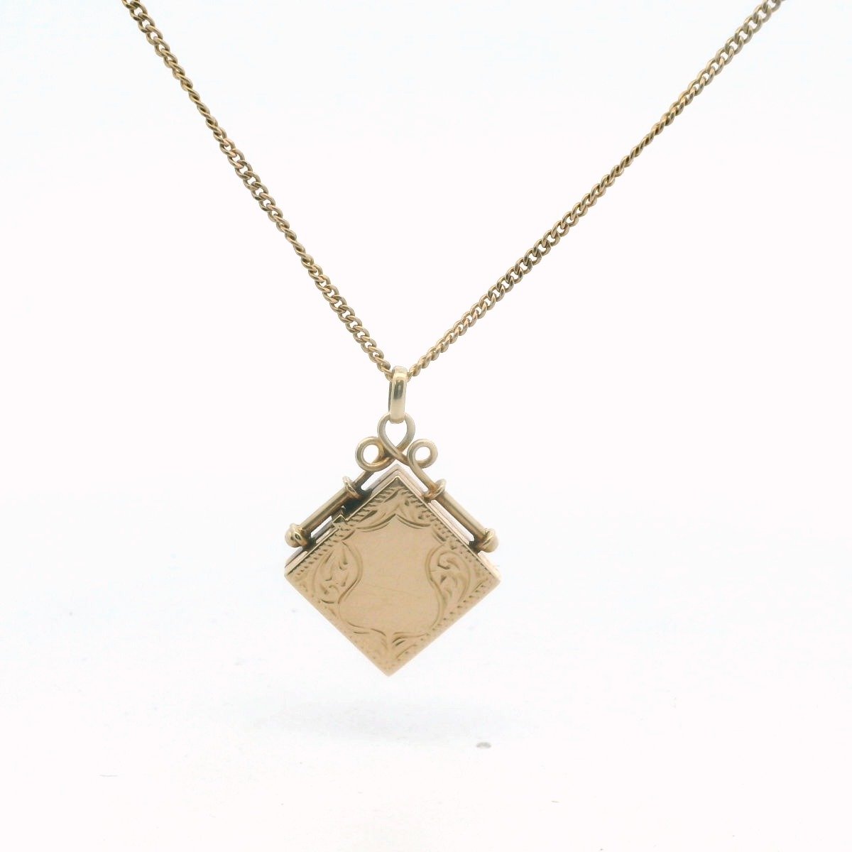 Antique Victorian 14K Yellow Gold Square Locket Necklace