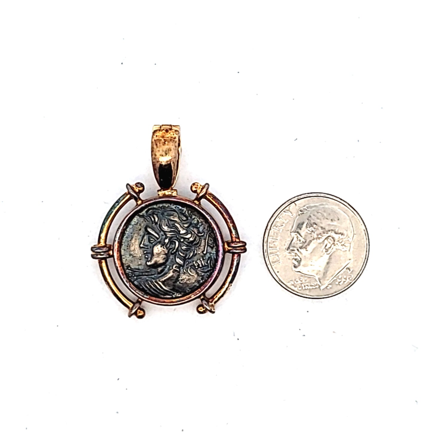 14K Yellow Gold & 900 Silver Reproduction Coin Pendant