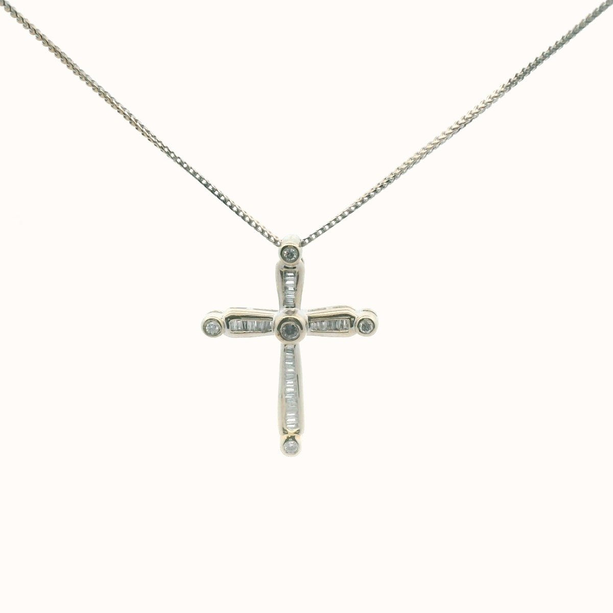 14K White Gold Diamond Cross Necklace