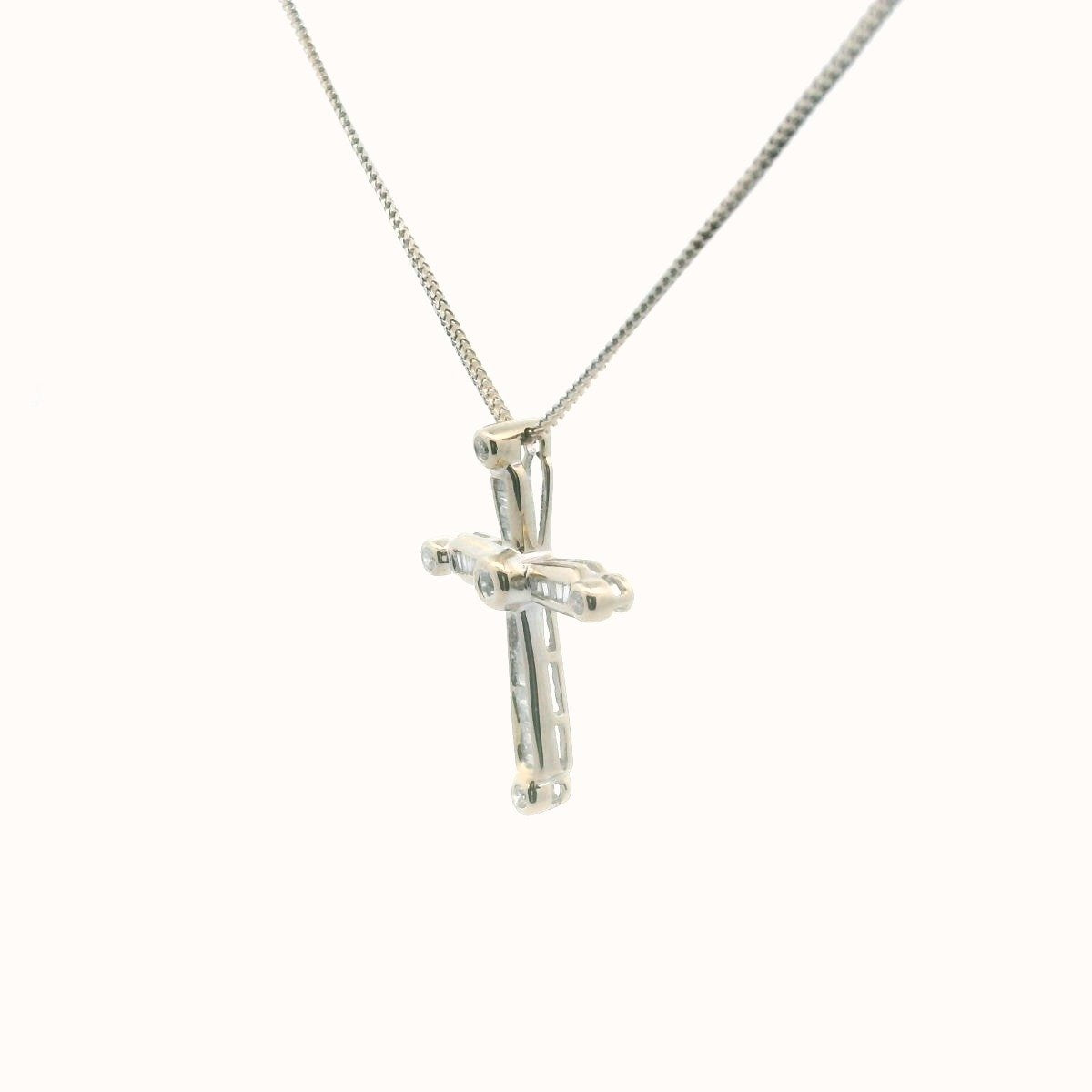 14K White Gold Diamond Cross Necklace