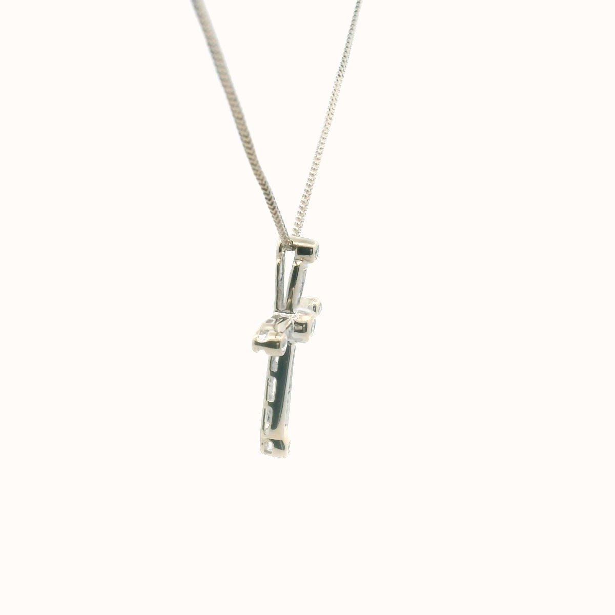 14K White Gold Diamond Cross Necklace