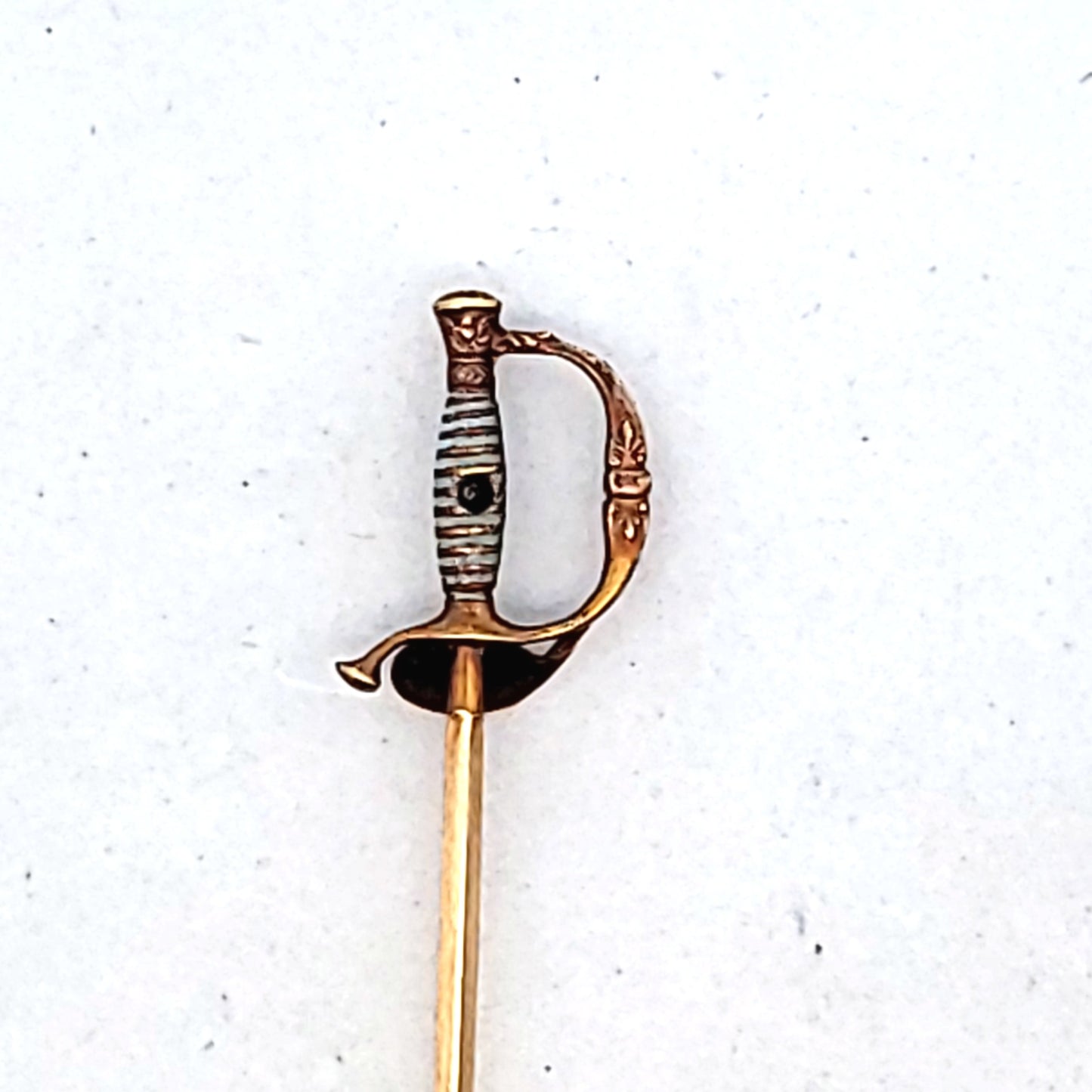 Antique 14k Yellow Gold Enamel Diamond Saber Sword Stick Pin