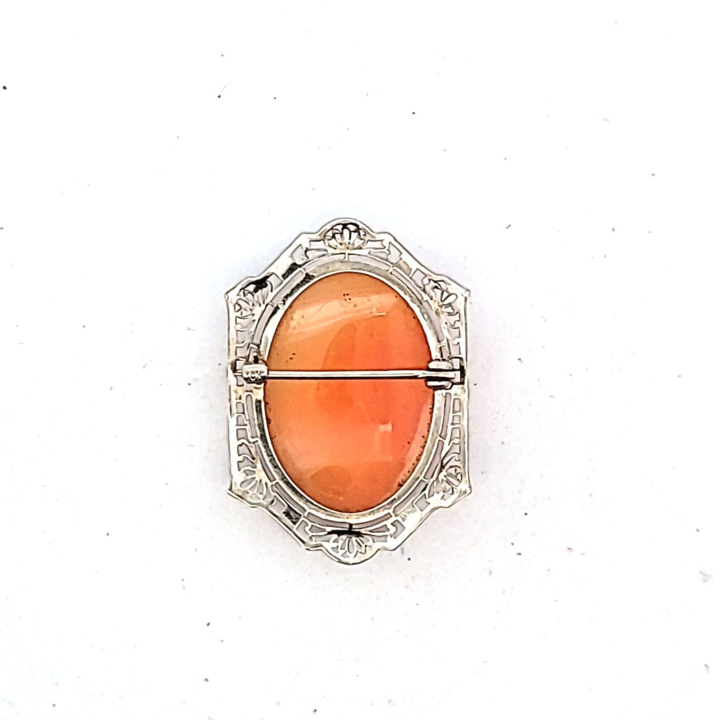 Antique 10K White Gold Cameo Brooch