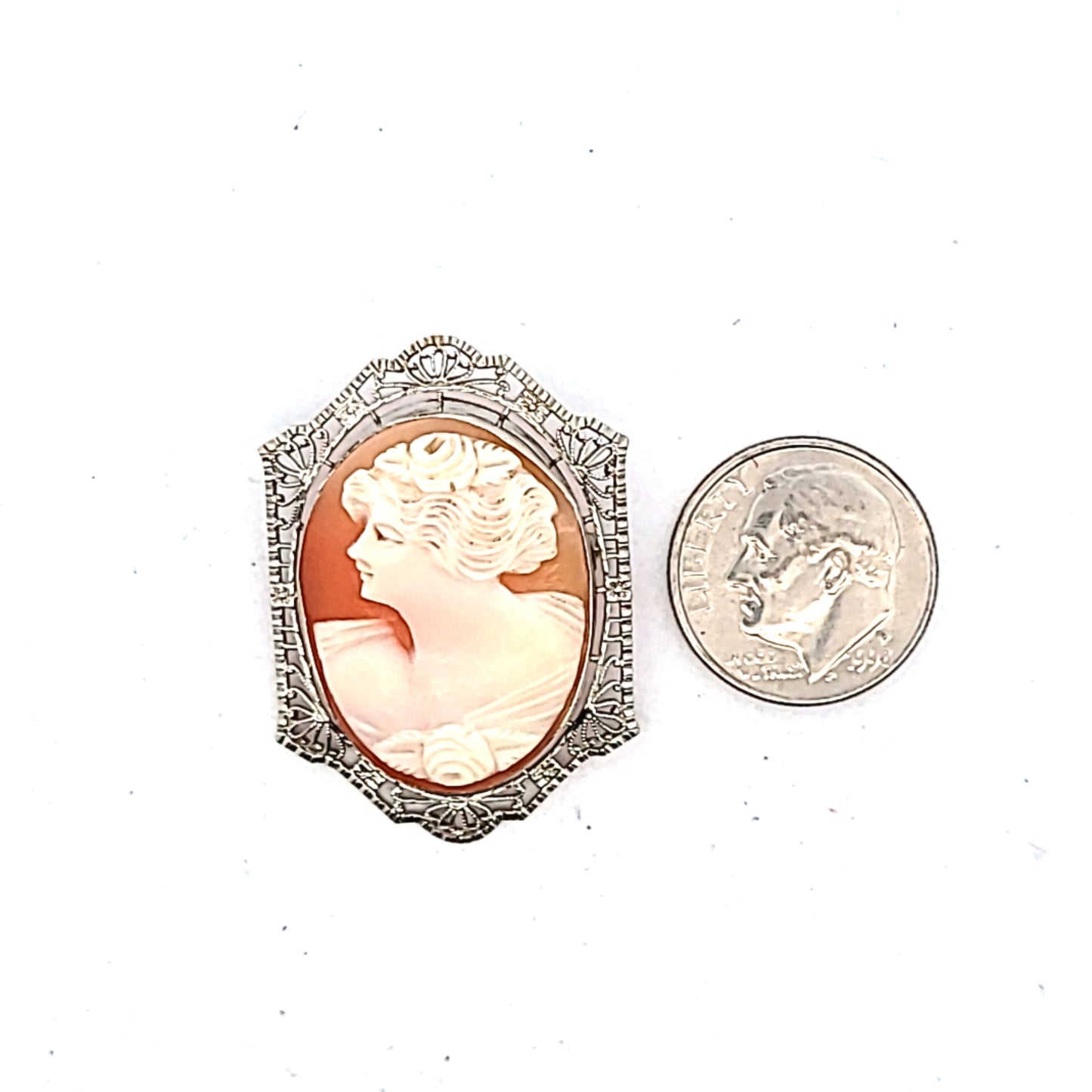 Antique 10K White Gold Cameo Brooch
