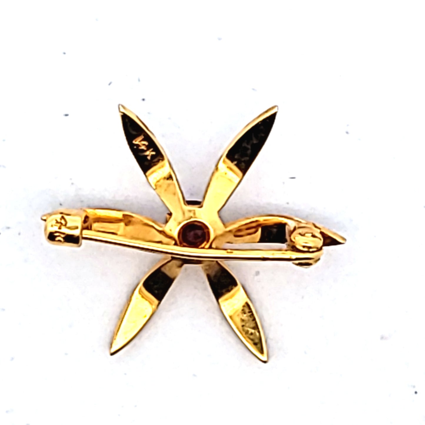 Antique 14K Yellow Gold Garnet & Seed Pearl Brooch