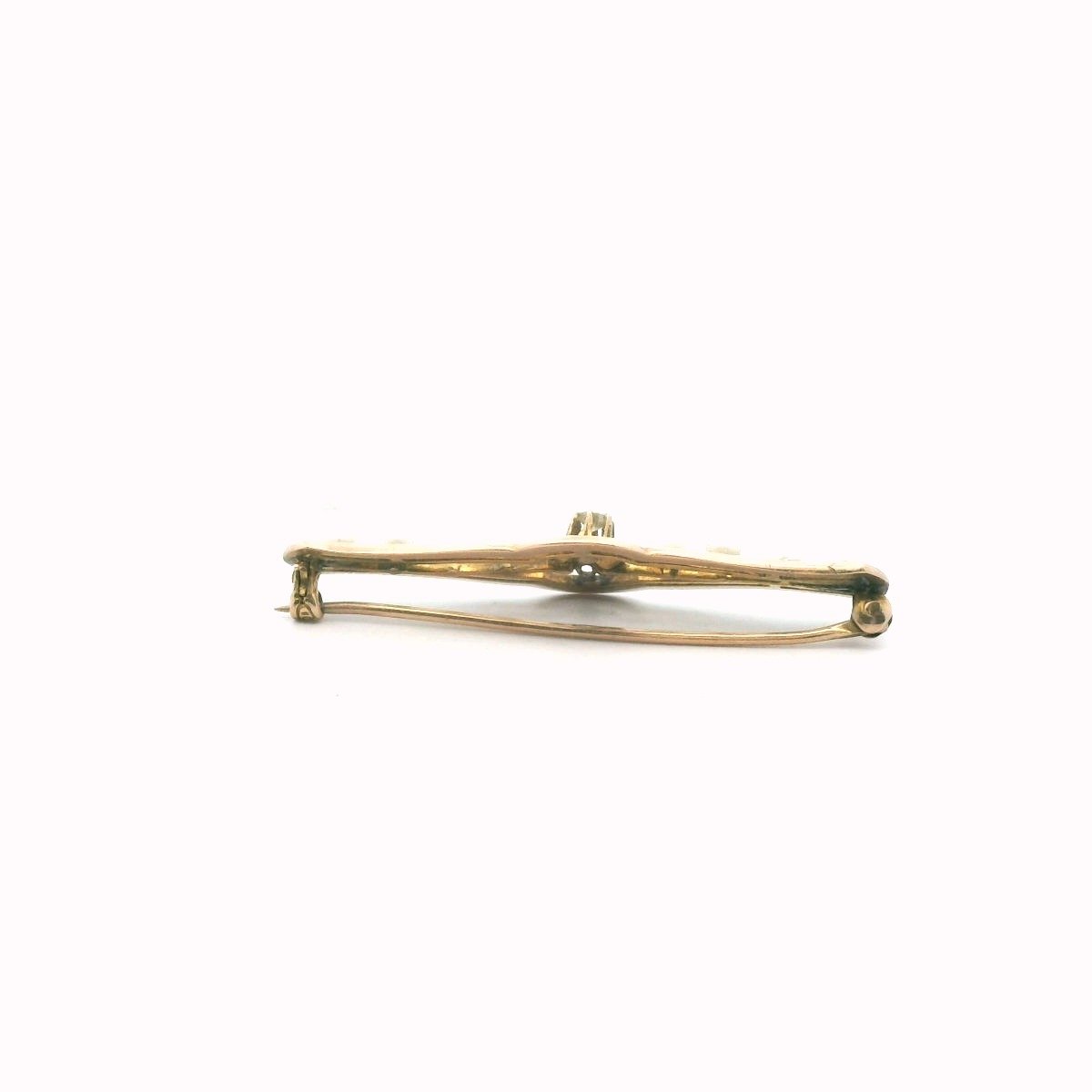 Antique Edwardian 10K Yellow Gold Diamond & Pearl Bar Brooch