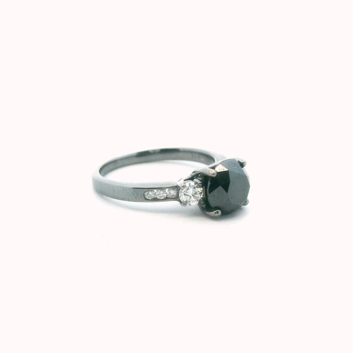 14K Gold Dark Rhodium 2.30ct Black Diamond Engagement Ring