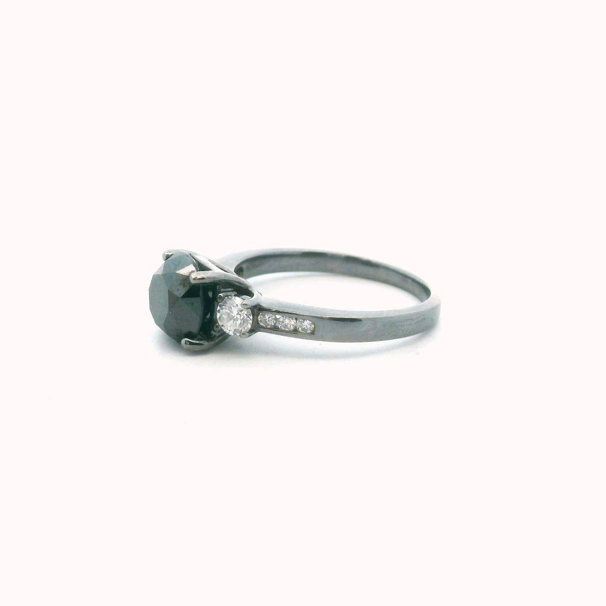 14K Gold Dark Rhodium 2.30ct Black Diamond Engagement Ring